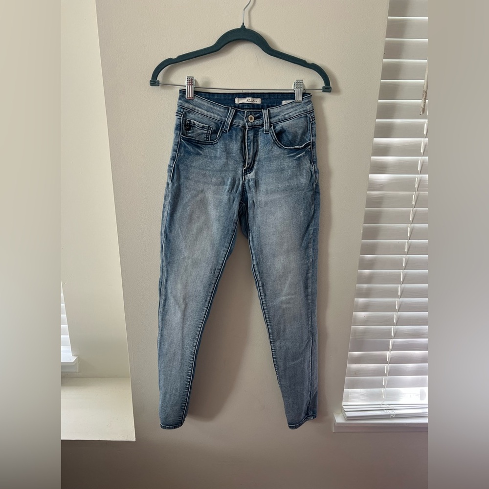 KanCan Blue Skinny Jeans with Distressed Wash